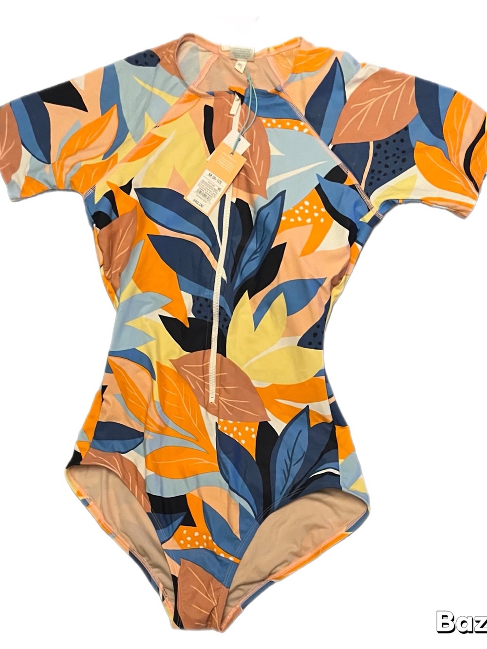 NWT Kona Sol Short-Sleeve One-Piece Swimsuit in Multi Color M